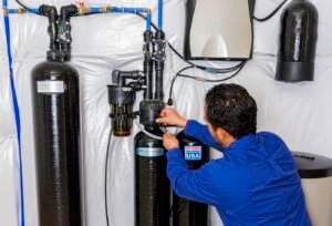 Technician adjusts softener PRINT